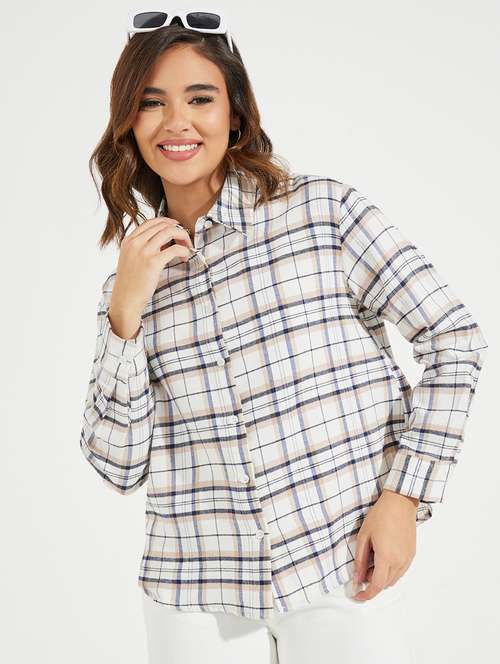 women long sleeve checks oversized shirt - 21520426 - Very Small Image - 1