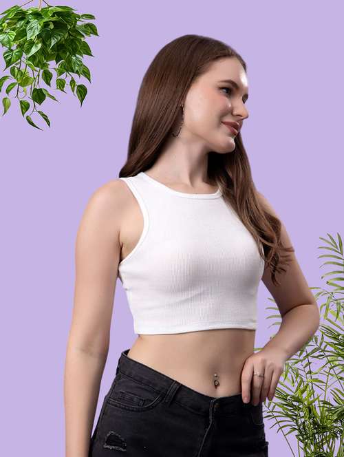 women solid sleeveless crop top - 21522520 - Very Small Image - 1