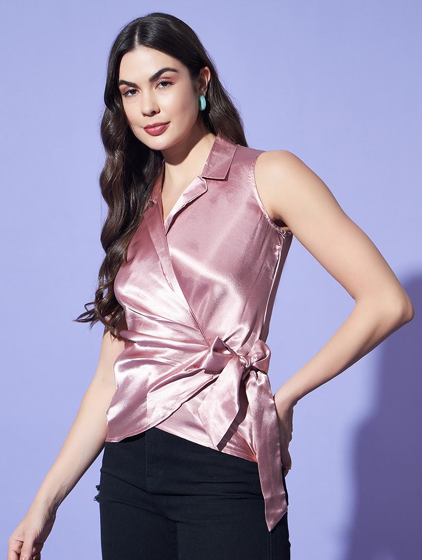 women solid pink wrap top - 21522756 - Zoom Image - 2