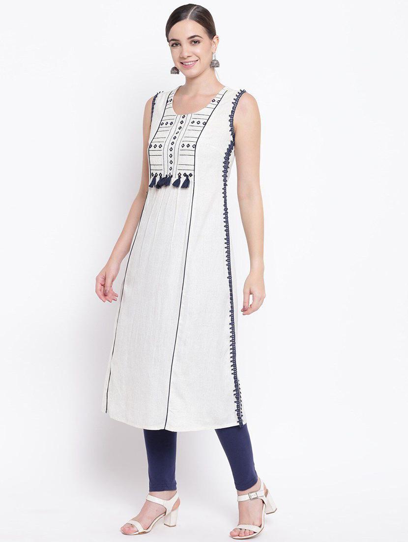 women round neck mirror work a-line kurta - 21525903 - Zoom Image - 2