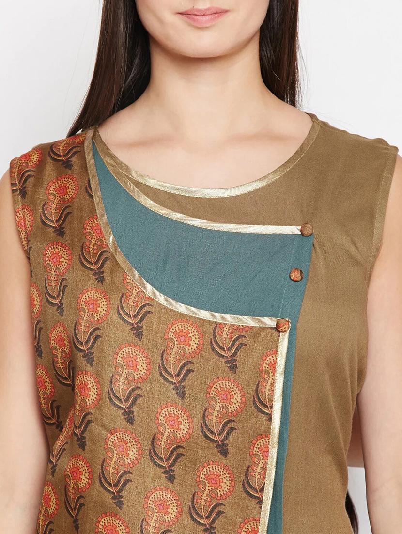 women color block round neck a-line kurta - 21526111 - Zoom Image - 4