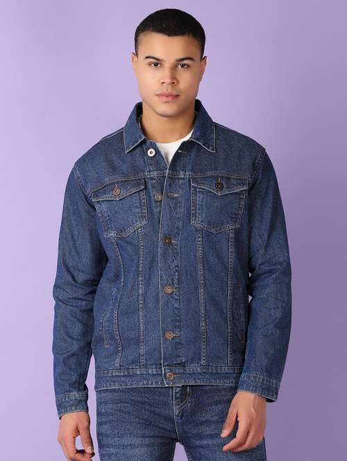 men dark blue solid long sleeve denim jacket - 21527368 - Very Small Image - 1