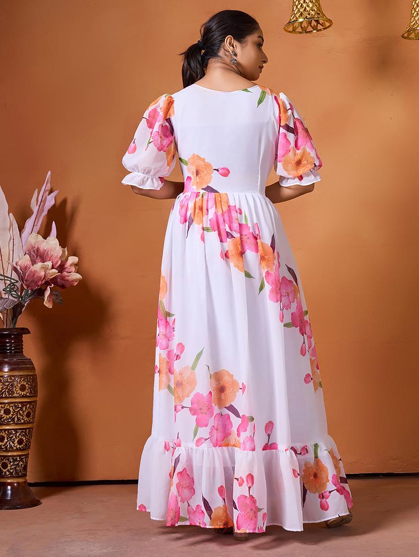 women floral print puff sleeves tiered dress - 21529584 - Zoom Image - 2