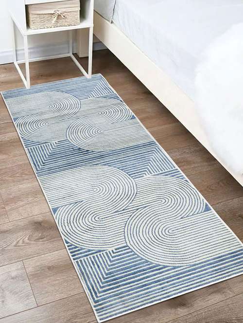 modefe 2x6 feet runner rug carpet off white & blue geometric printed primium persian carpets for bed - 21533093 - Very Small Image - 1
