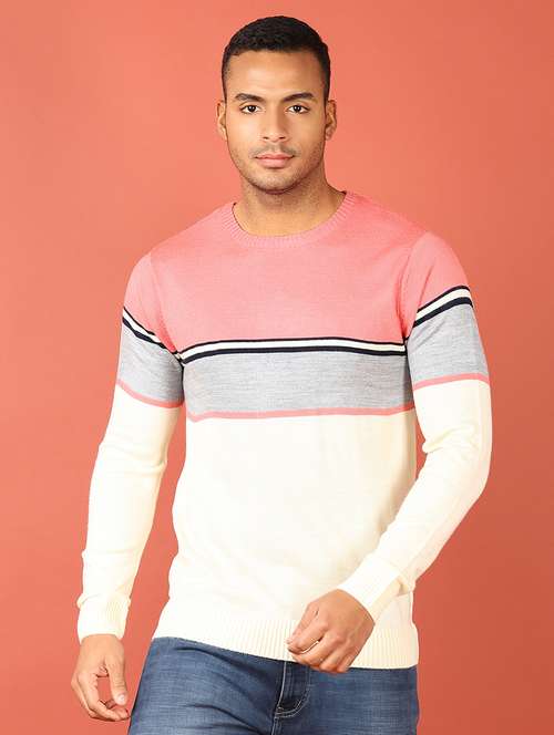 men long sleeves color block pullover - 21536315 - Very Small Image - 1