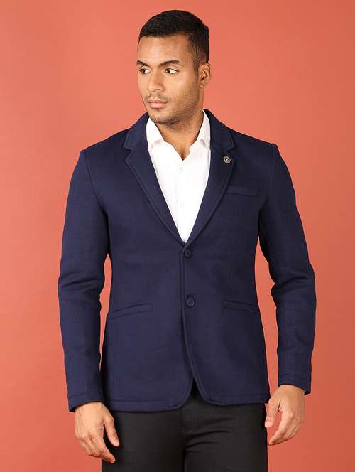 navy blue cotton single breasted casual blazer - 21538583 - Very Small Image - 1