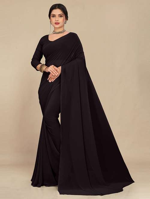 women black plain saree  - 21539001 - Very Small Image - 1