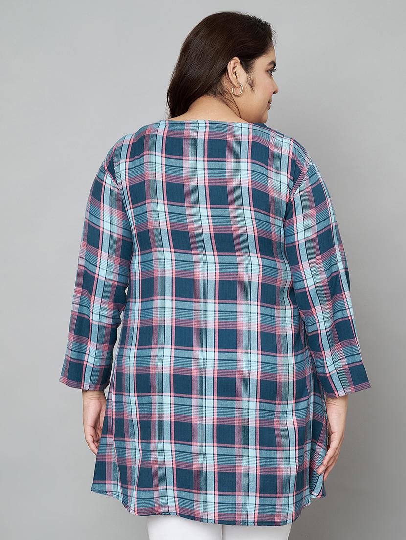 women checked printed plus size asymmetric top - 21539217 - Standard Image - 3
