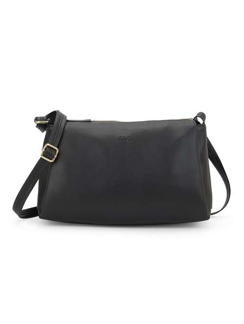 globus women black vegan leather textured rectangular sling bag with adjustable strap - 21541620 - Very Small Image - 1