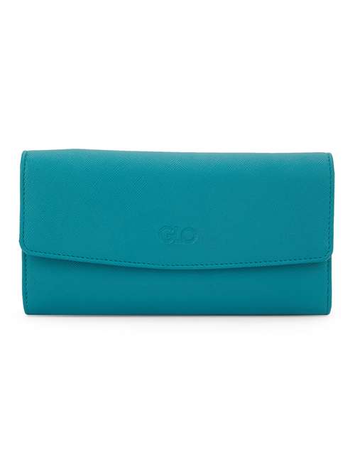 globus women emerald green vegan leather textured envelope wallet with multiple card slots - 21541622 - Very Small Image - 1