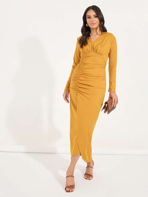 women mustard solid bodycon dress - 21546984 - Very Small Image - 1