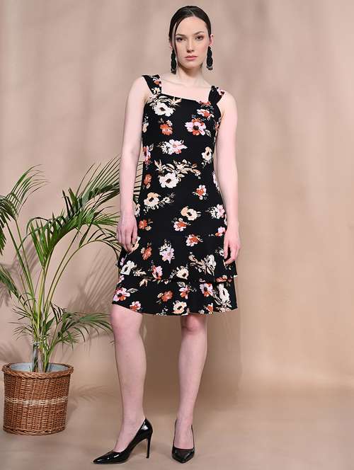 women black floral printed fit & flare dress - 21547140 - Very Small Image - 1