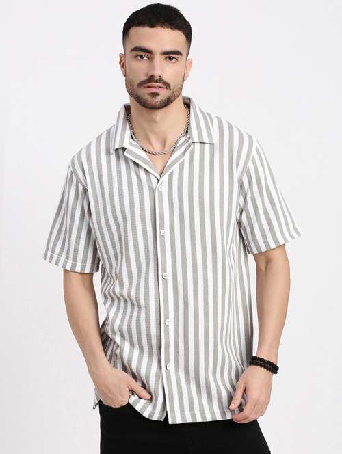 men vertical striped short sleeve casual shirt - 21550060 - Very Small Image - 1