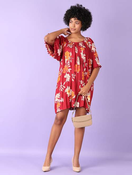 women red floral printed a-line dress - 21550545 - Very Small Image - 1