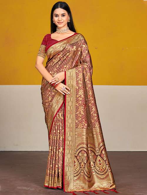 women zari work banarasi saree with blouse - 21551318 - Very Small Image - 1