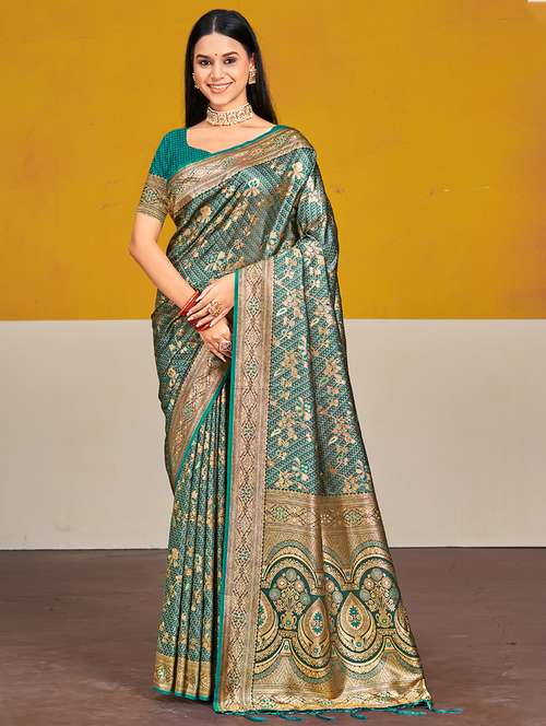 women zari work banarasi saree with blouse - 21551384 - Very Small Image - 1
