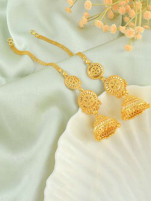 women gold brass jhumka earrings - 21553790 - Very Small Image - 1