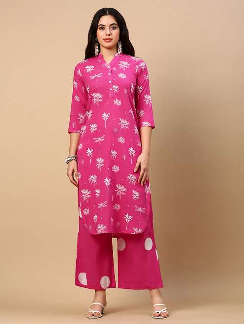 women floral printed mandarin neck kurta palazzo set - 21553978 - Very Small Image - 1