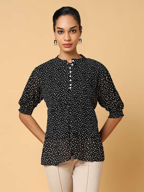women black polka dot printed regular top - 21554105 - Very Small Image - 1