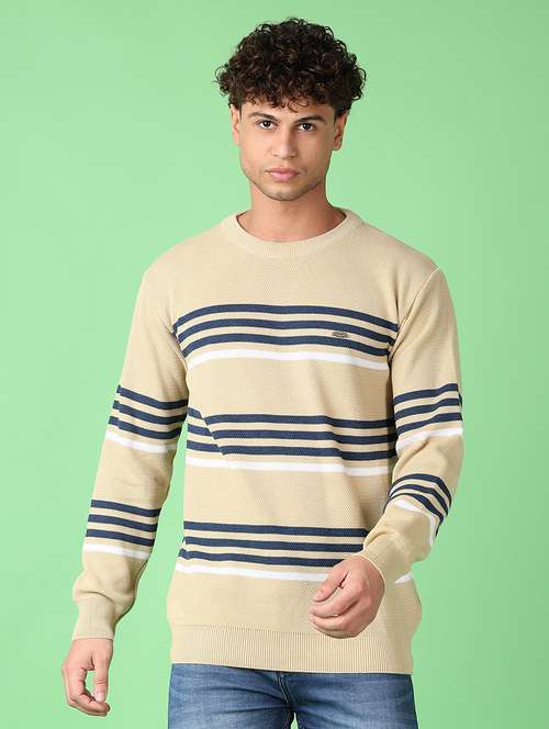 men long sleeves striped pullover - 21556196 - Very Small Image - 1