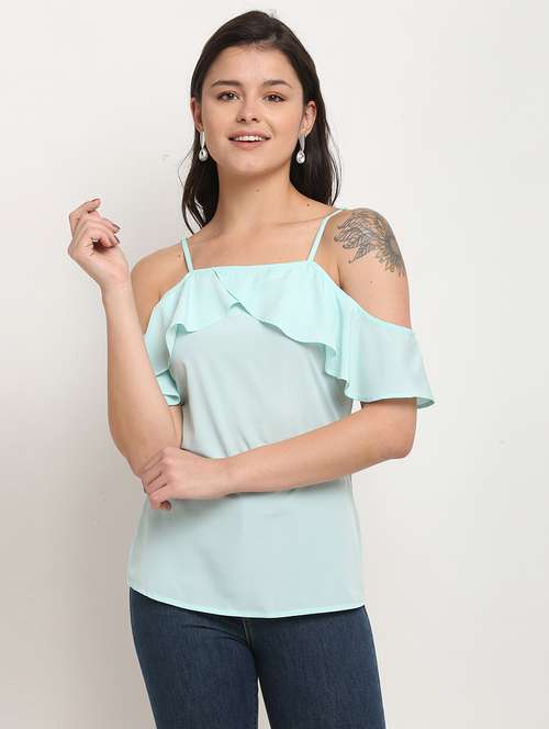 women solid shoulder strap top - 21558666 - Very Small Image - 1