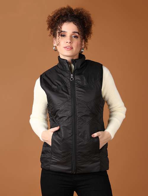 women black solid sleeveless quilted jacket - 21558840 - Very Small Image - 1