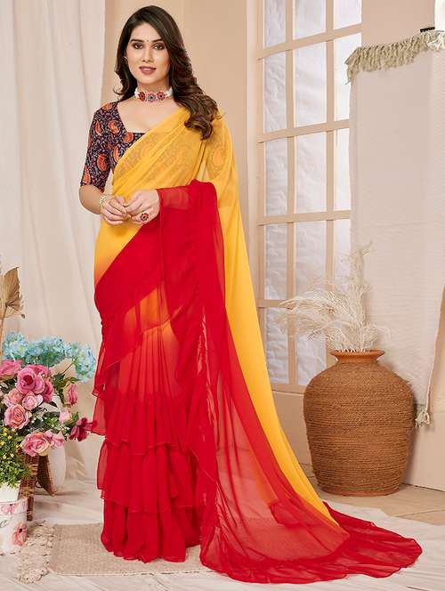 women ombre ruffle saree with blouse - 21559145 - Very Small Image - 1