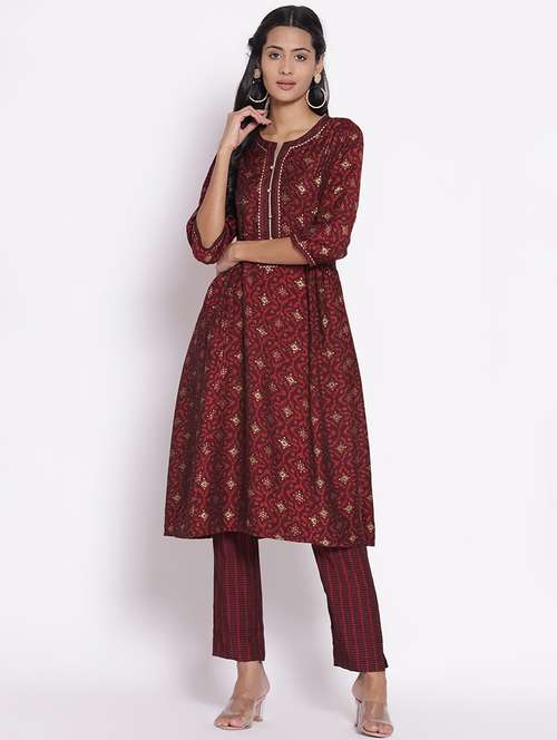 women printed three quarter sleeves kurta pant set - 21559401 - Very Small Image - 1