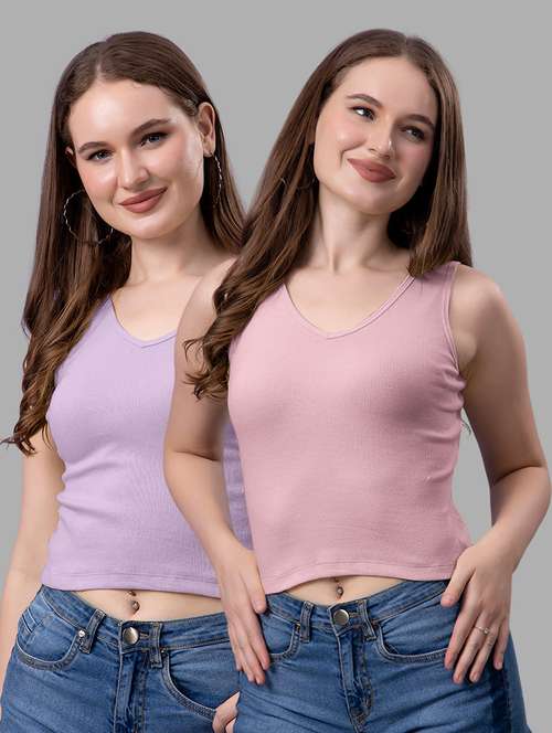 women pack of 2 solid sleeveless crop top - 21561142 - Very Small Image - 1
