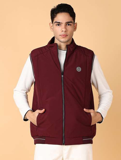 men maroon solid casual jacket - 21561298 - Very Small Image - 1