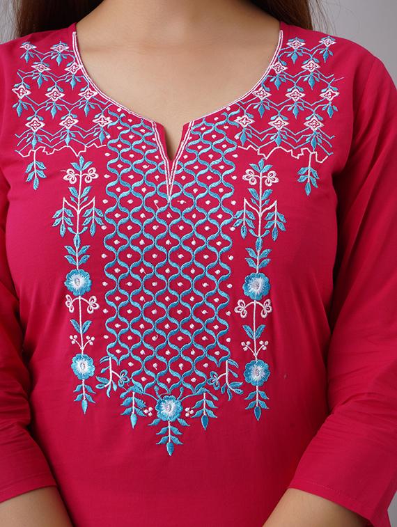 women yoke embroidered notch neck straight kurta - 21561809 - Standard Image - 5