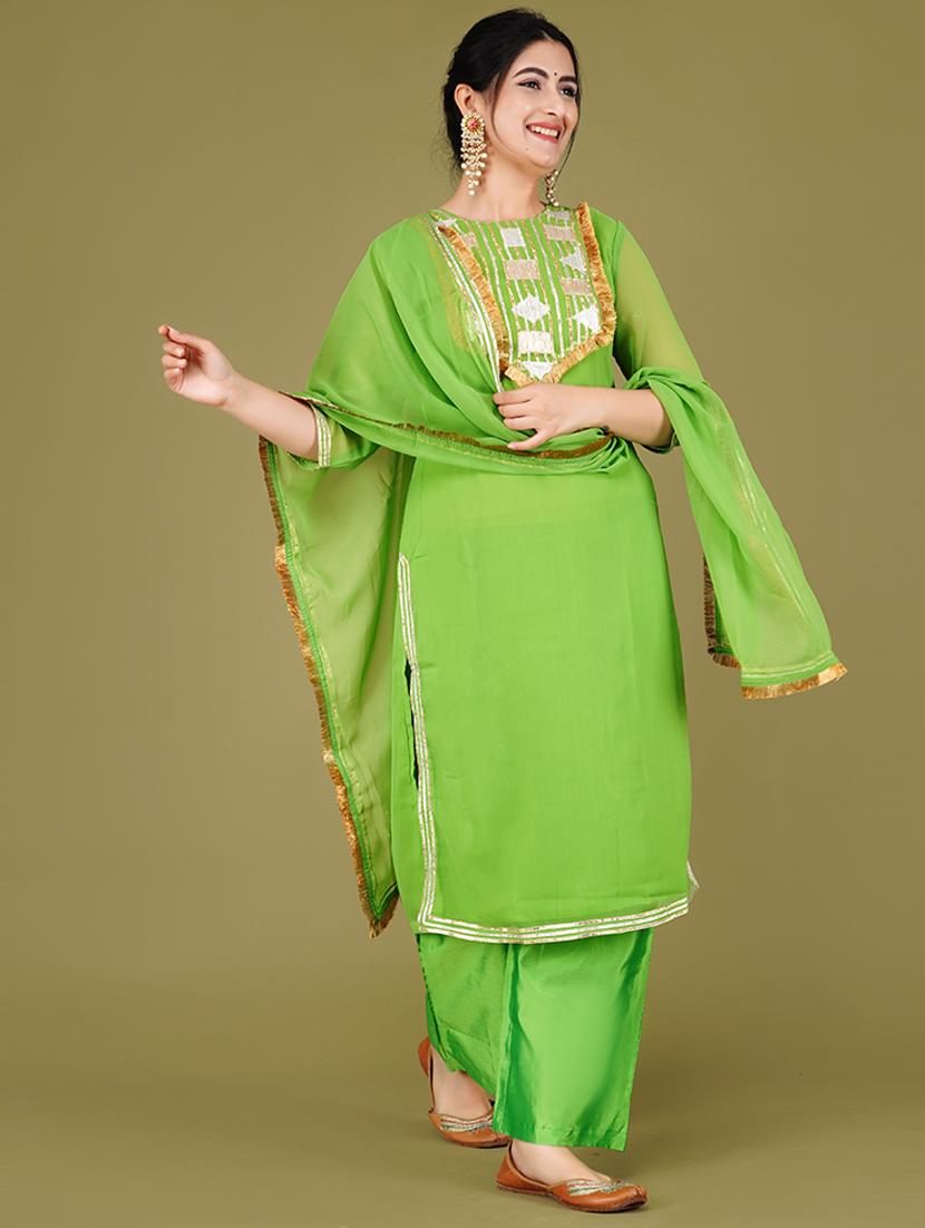 women green kurta palazzo set with dupatta - 21568137 - Zoom Image - 1