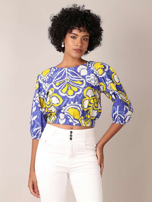 women printed puff sleeves crop top - 21569741 - Very Small Image - 1