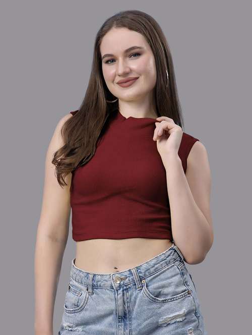 women solid sleeveless crop top - 21571382 - Very Small Image - 1