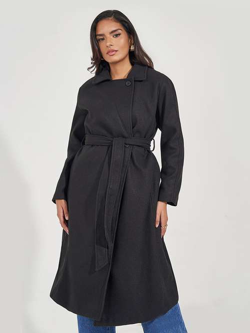 women black solid overcoat - 21571496 - Very Small Image - 1