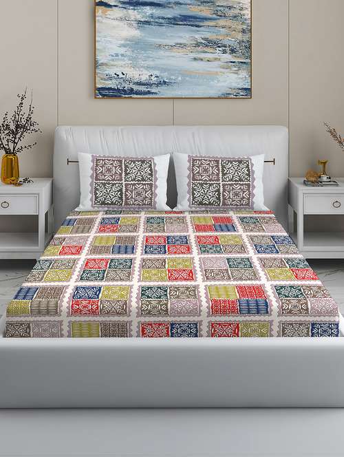 modefe 144 tc cotton 1 king bedsheet with 2 pillow covers - 21571576 - Very Small Image - 1