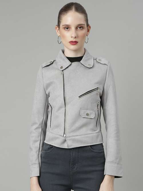 women grey solid long sleeve jacket - 21573045 - Very Small Image - 1