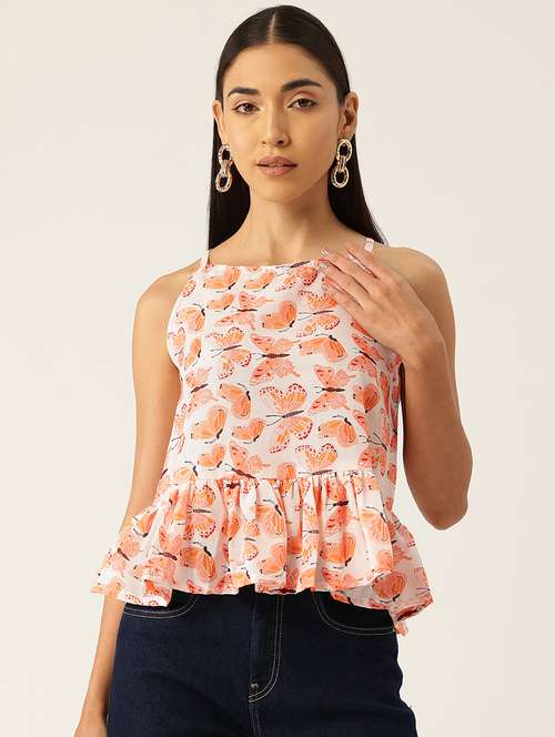 women sleeveless printed peplum top - 21579955 - Very Small Image - 1