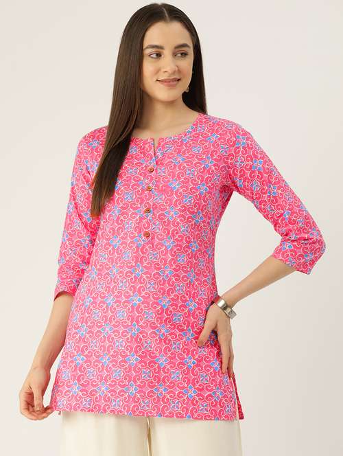 women floral printed three quarter sleeve short kurti - 21581205 - Very Small Image - 1