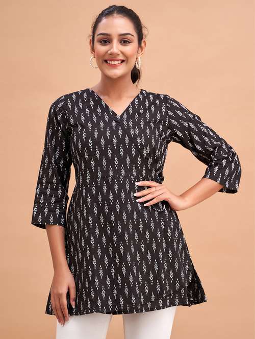 women printed three quarter sleeve angrakha kurti - 21581326 - Very Small Image - 1