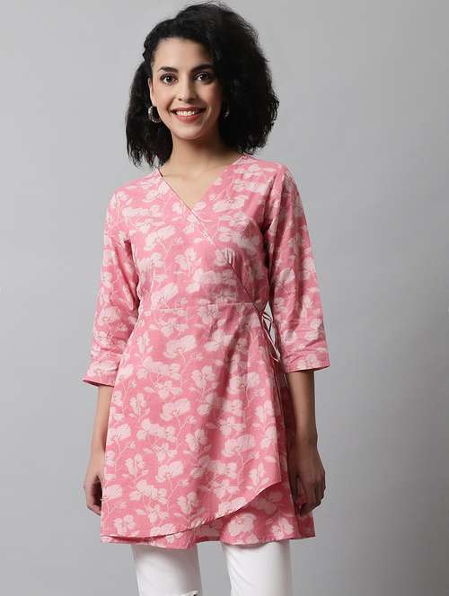 women three quarter sleeve angrakha kurti - 21581371 - Very Small Image - 1