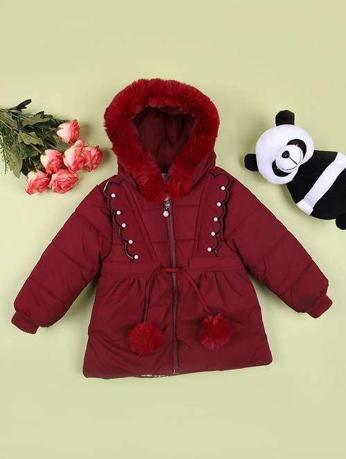 girls maroon solid long sleeve quilted jackets - 21582987 - Very Small Image - 1