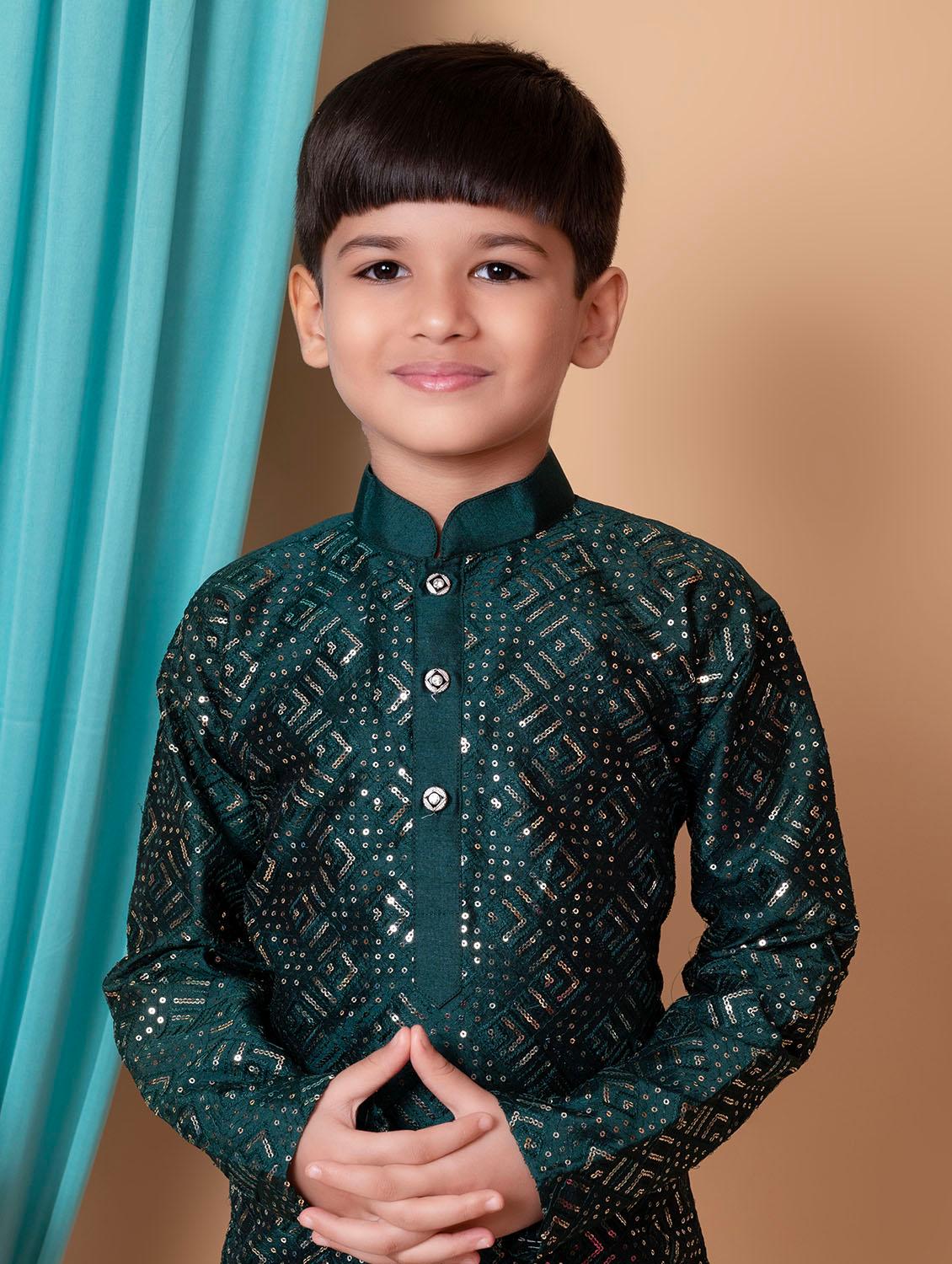 boys embroidered long sleeves dhoti kurta set - 21585500 - Zoom Image - 4