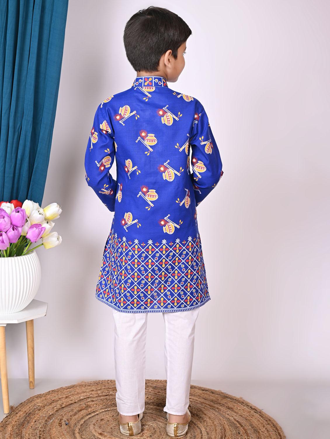 boys printed long sleeves kurta set - 21585526 - Standard Image - 3