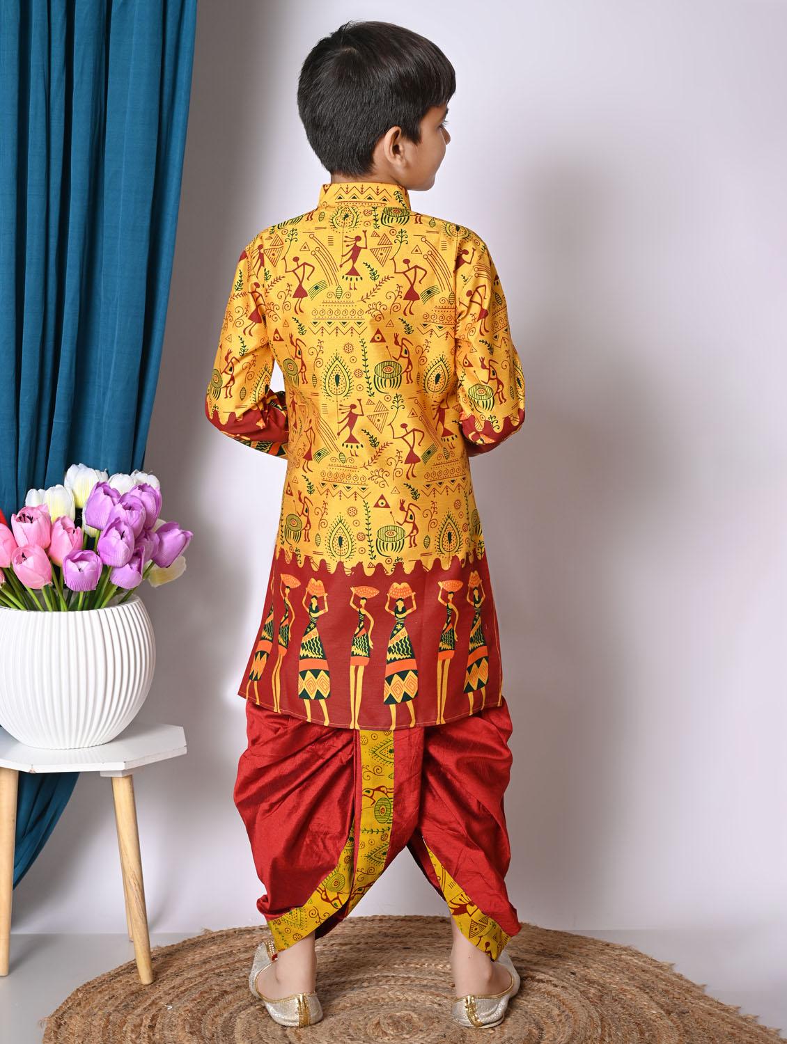 boys printed long sleeves dhoti kurta set - 21585529 - Standard Image - 3