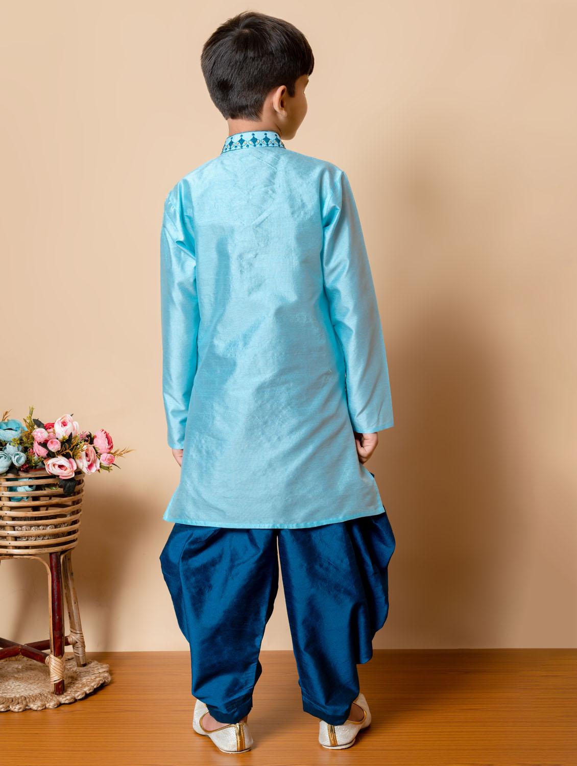 boys embroidered long sleeves dhoti kurta set - 21585575 - Zoom Image - 3