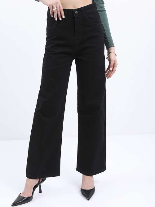 women solid high rise wide leg jean - 21596302 - Very Small Image - 1