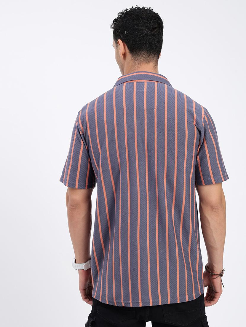 men loose fit striped cuban collar casual shirt - 21597546 - Standard Image - 3