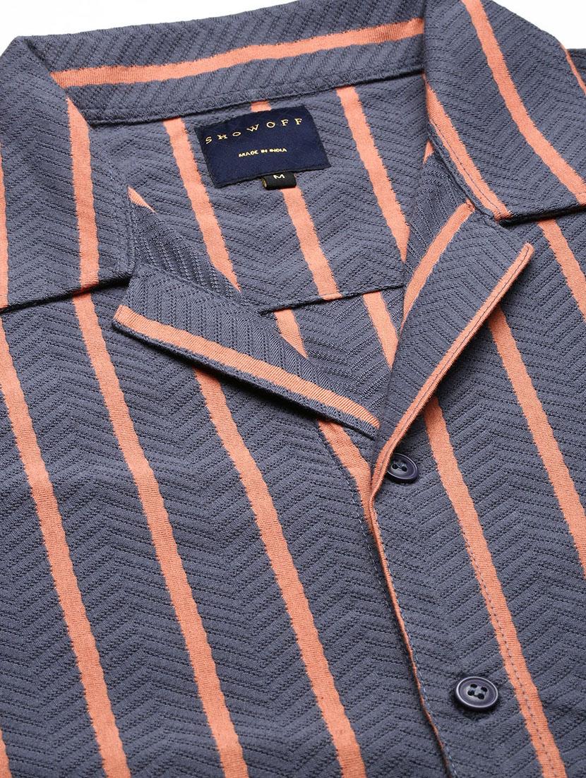men loose fit striped cuban collar casual shirt - 21597546 - Standard Image - 6