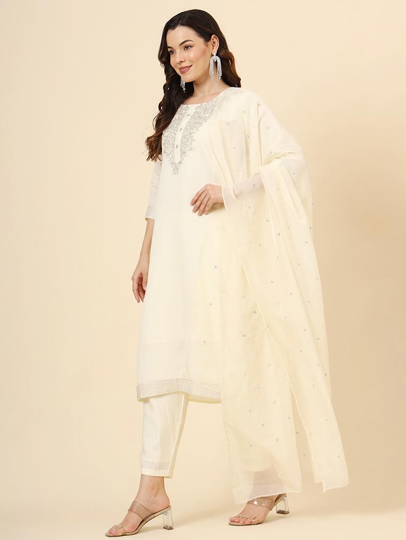 women embroidered three quarter sleeve suit set - 21597716 - Zoom Image - 4